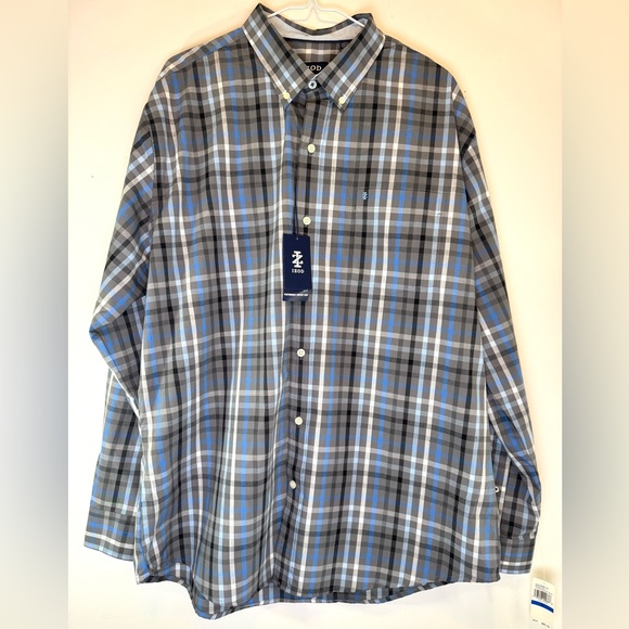 Izod Other - IZOD Performance Comfort Shirt Men's Blue Gray Plaid Button Down Size XL NWT